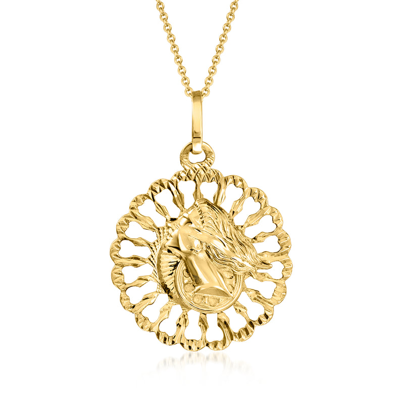 14kt yellow gold pendant necklace with round Aphrodite-style medallion