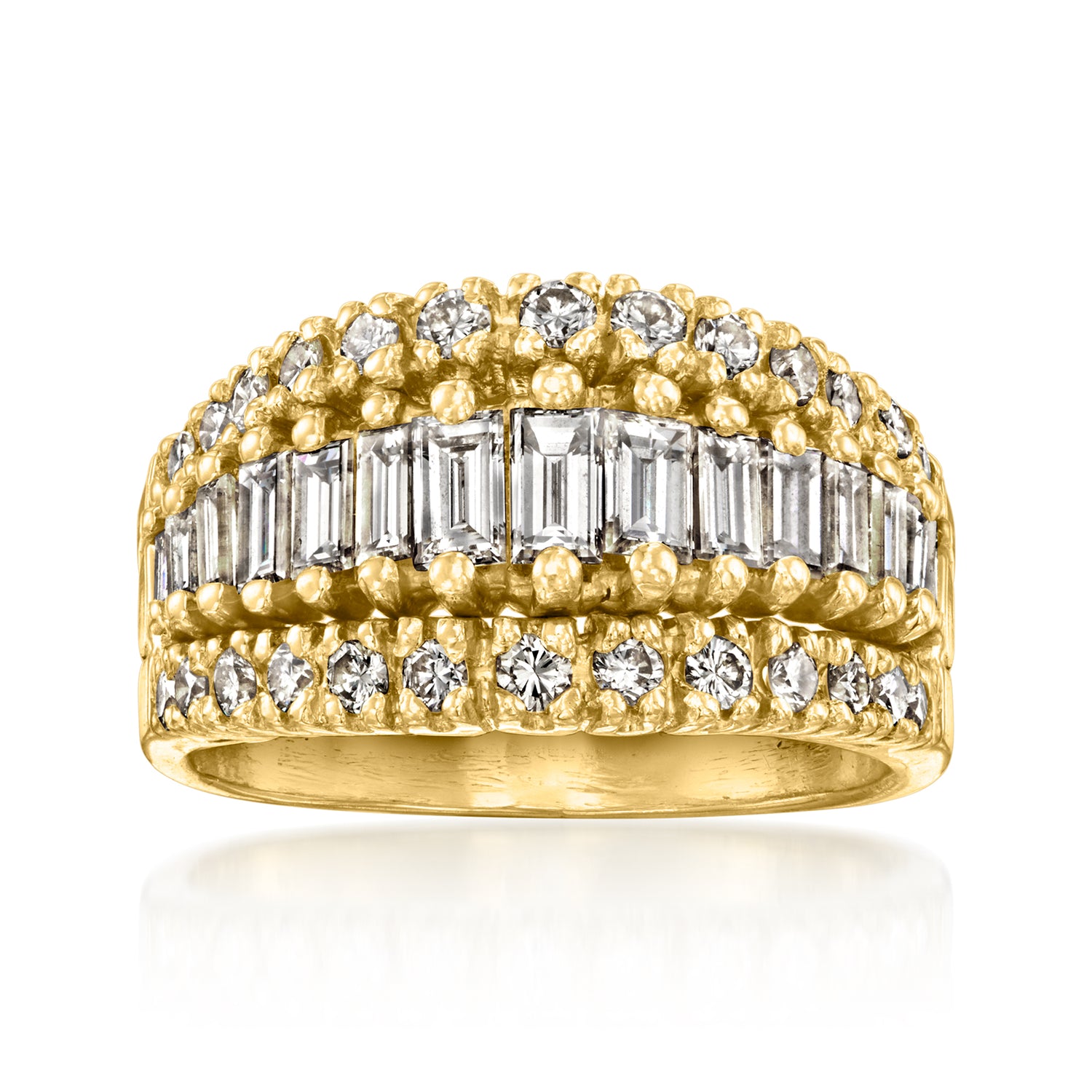 C. 1980 Vintage 2.00 ct. t.w. Diamond Three-Row Ring in 18kt Yellow Gold