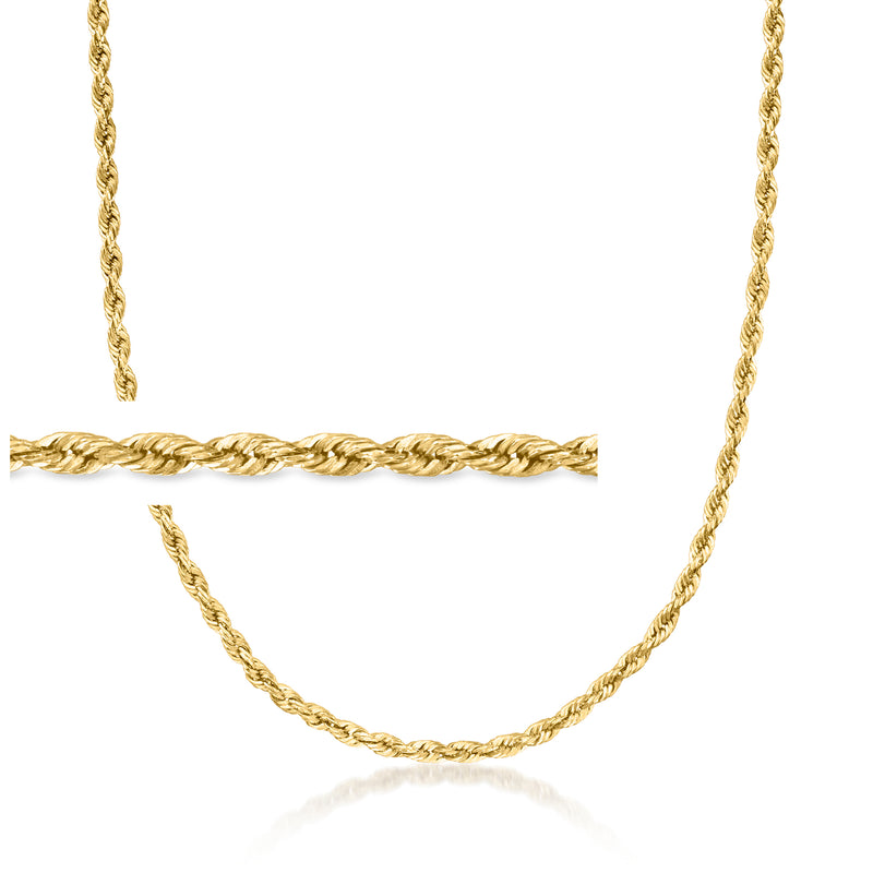 14kt yellow gold rope-chain necklace, twisted links and round chain profile