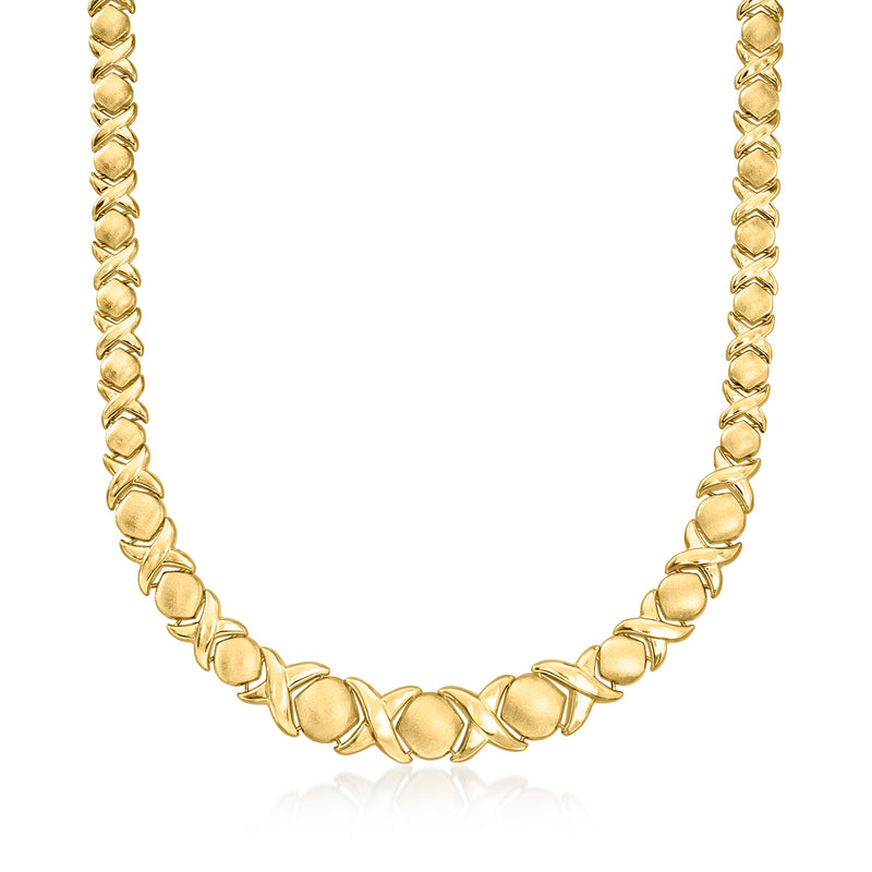14kt yellow gold XO link necklace, graduated bar design