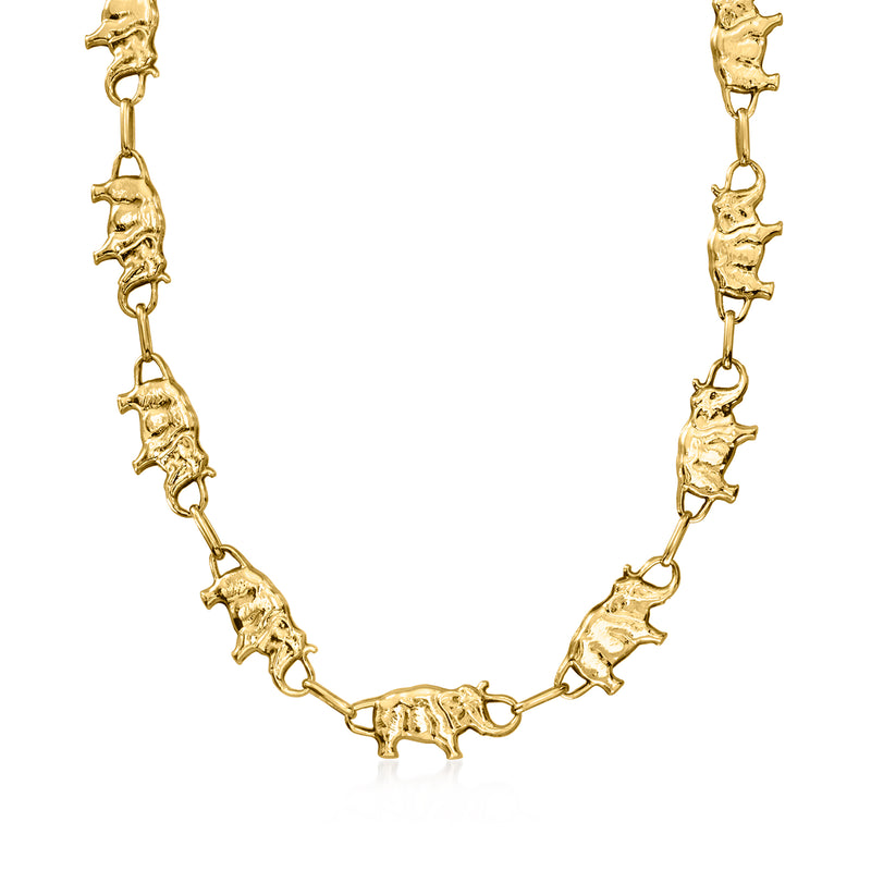 Vintage 14kt yellow gold elephant-link necklace with linked elephant charms