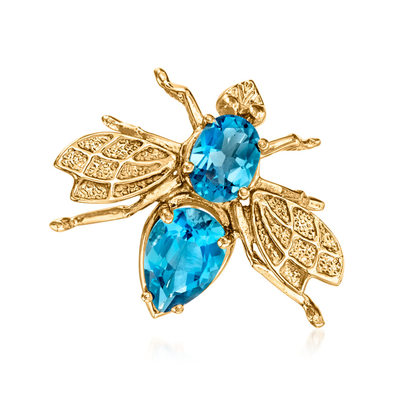 Vintage bumblebee pin in 14kt yellow gold with blue topaz-style stones