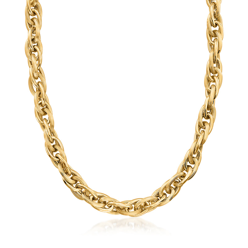 Vintage 14kt yellow gold fancy-link necklace chain, polished curved links