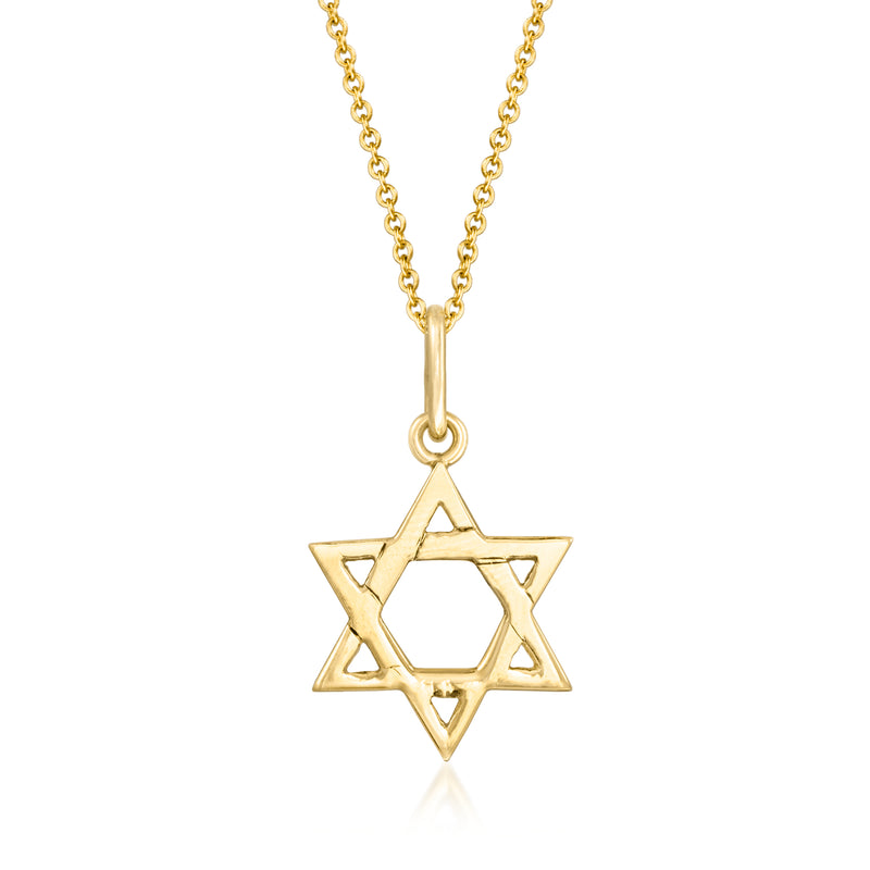 14kt yellow gold Star of David pendant necklace, star-shaped dangle on chain