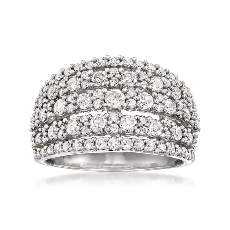 Multi-row diamond ring in 14kt white gold with clustered oval stones on top