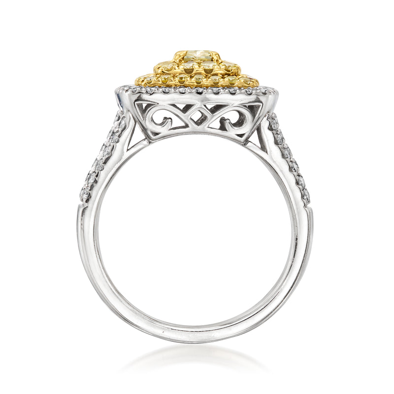 Two-tone openwork diamond ring with yellow top cluster and white prong sides