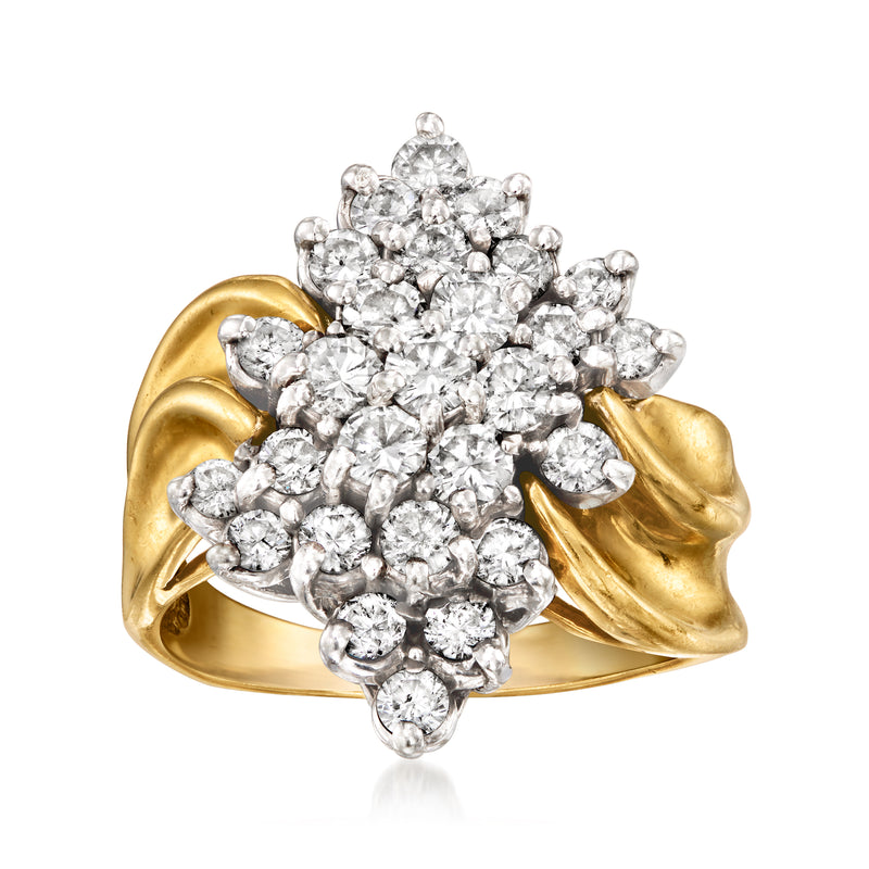 Vintage diamond cluster ring with 14kt yellow gold and large round-cut diamond cluster