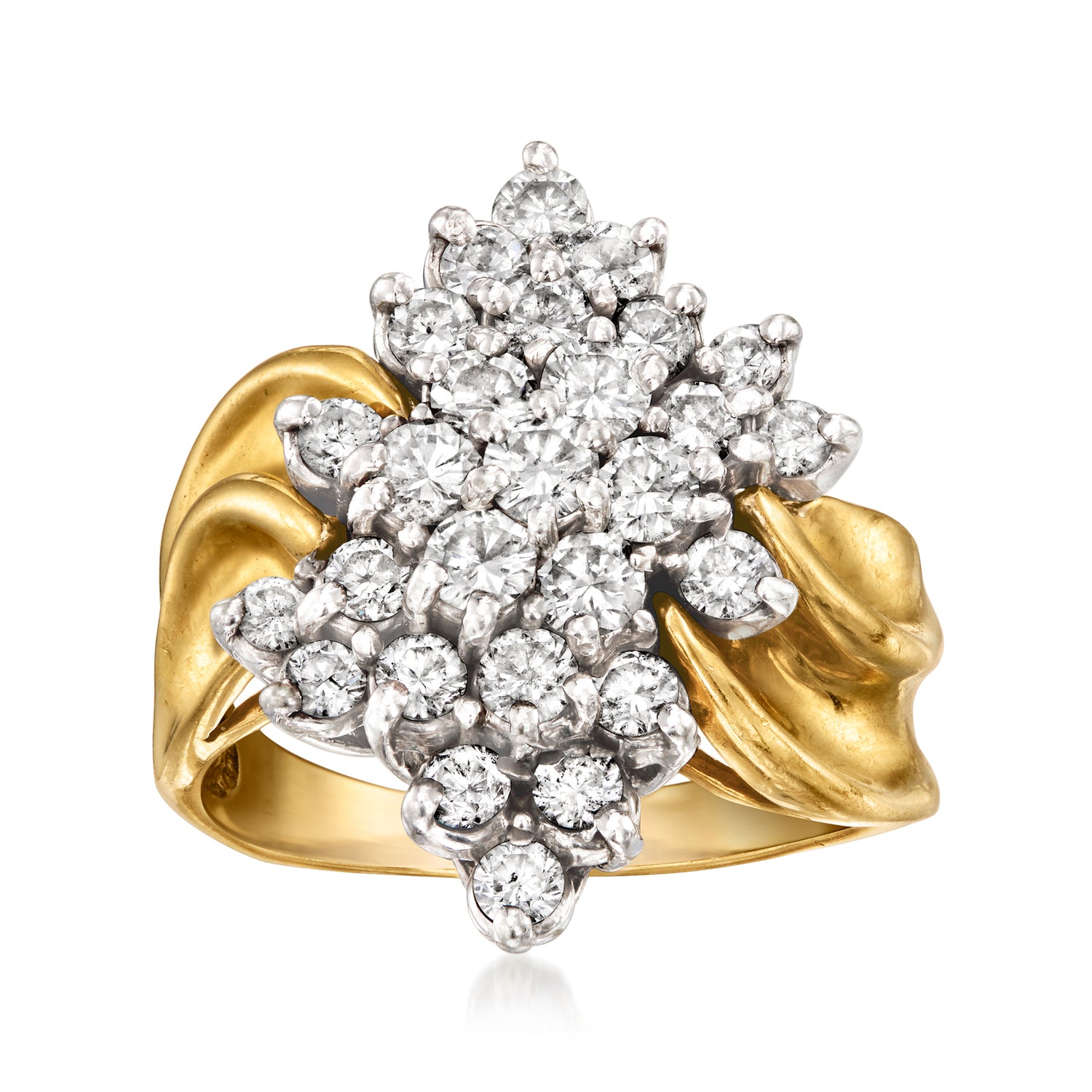 C. 1980 Vintage 1.65 ct. t.w. Diamond Cluster Ring in 14kt Yellow Gold