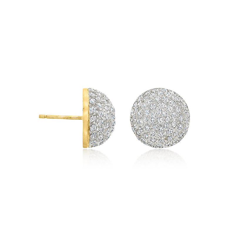 Round diamond dome stud earrings in 14kt yellow gold, with post backs