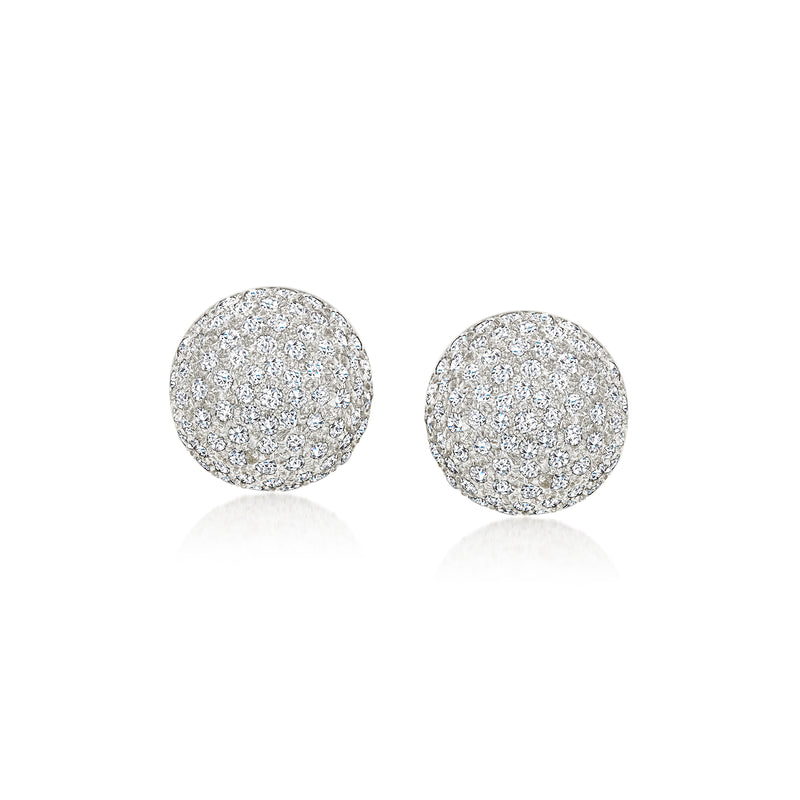 Pair of round diamond dome stud earrings with shimmering pave details
