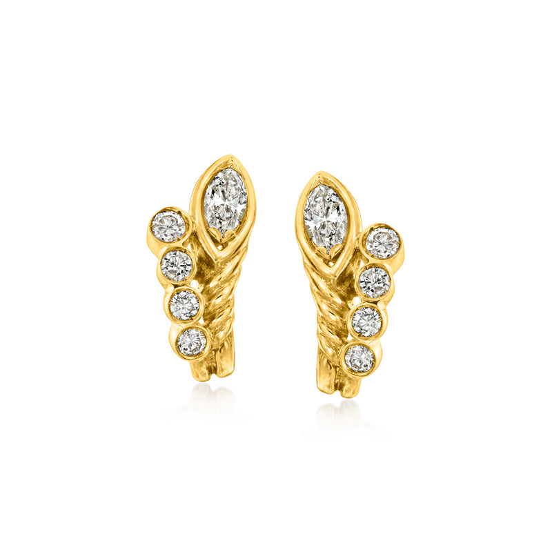 Vintage 14kt yellow gold diamond hoop earrings with clustered round stones