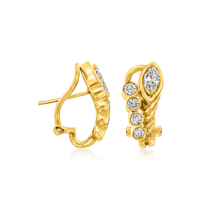 Vintage 14kt yellow gold diamond clip hoop earrings with clustered round stones