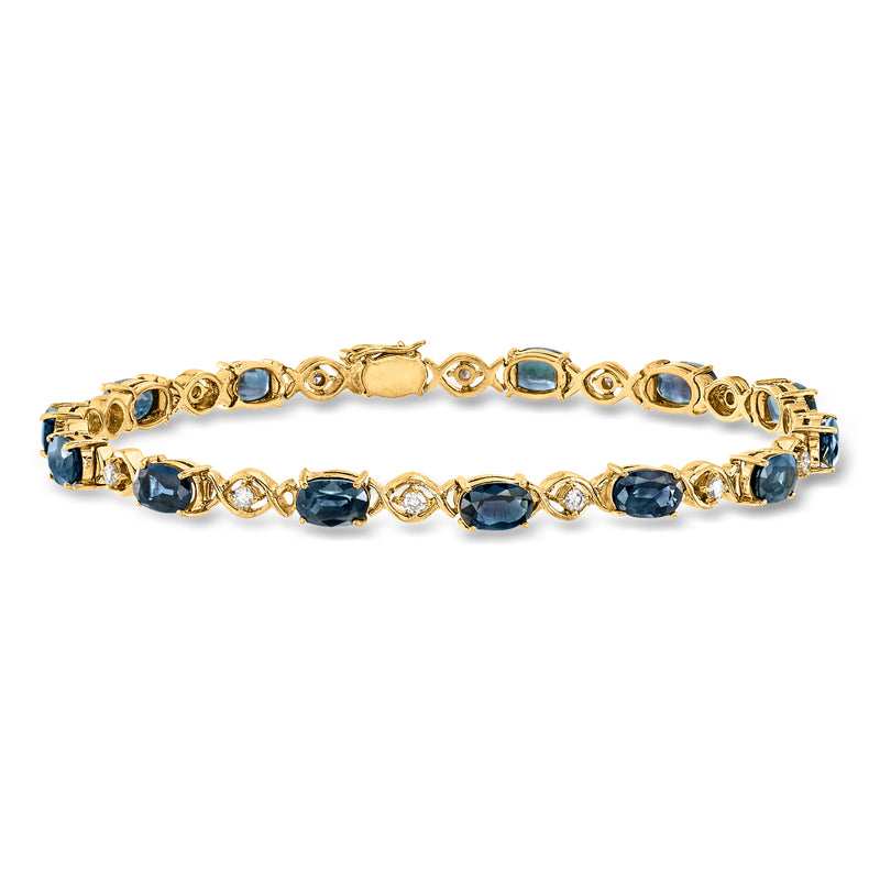 18kt yellow gold sapphire and diamond bracelet with oval blue stones and small round accents