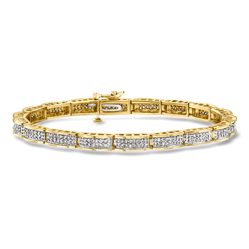 Vintage 14kt yellow gold scalloped link bracelet with diamond-set front