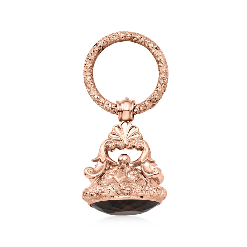 Rose gold vintage pendant with smoky quartz drop and ornate filigree bail