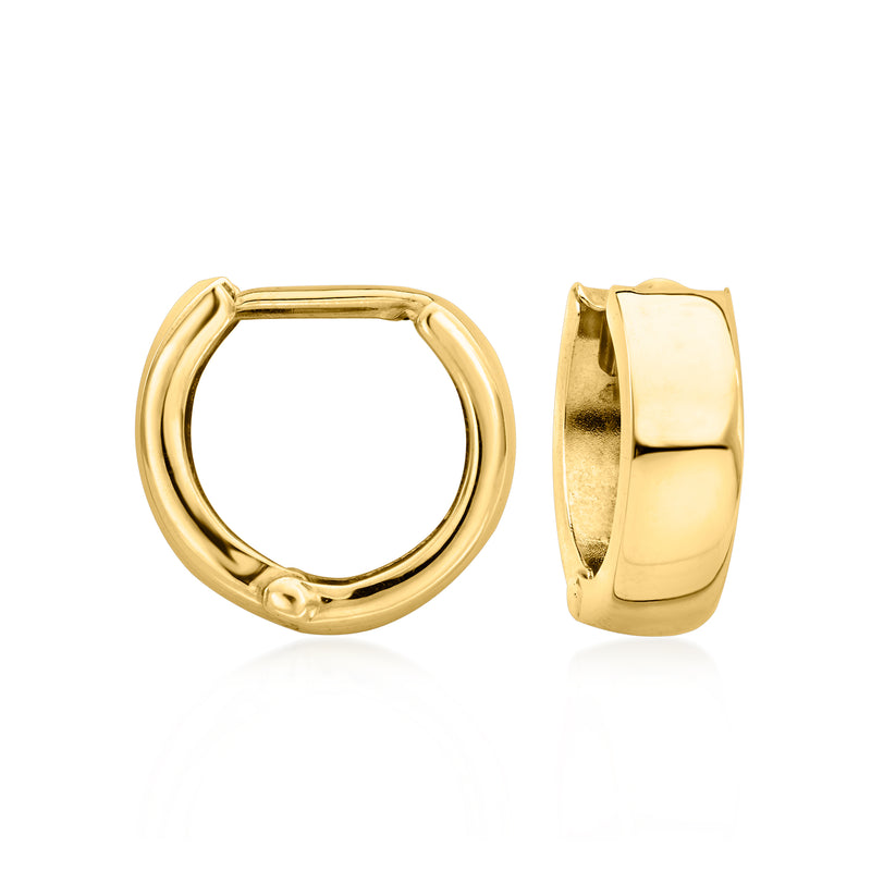 10kt yellow gold hoop earrings, smooth rounded hoops and hinged backing