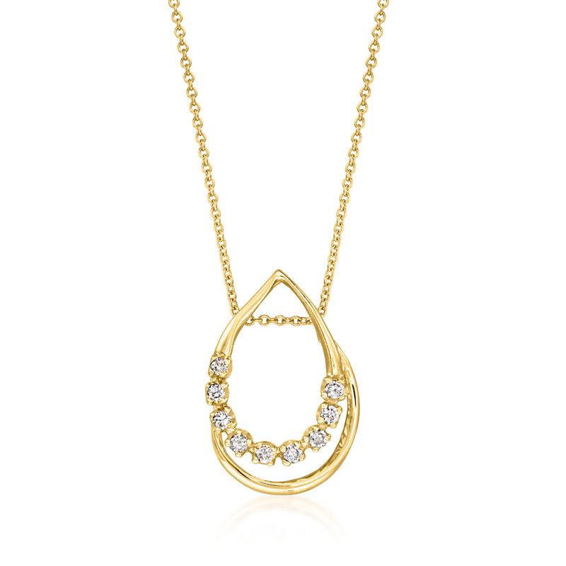 14kt yellow gold diamond teardrop pendant necklace, open teardrop frame