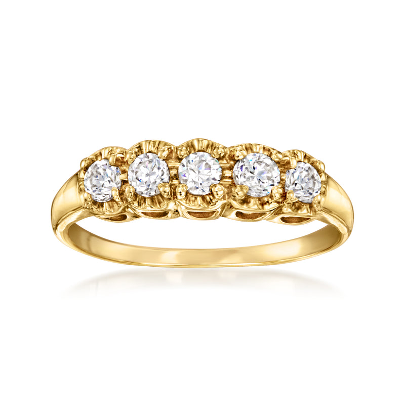 14kt yellow gold five-stone CZ ring with five round clear stones