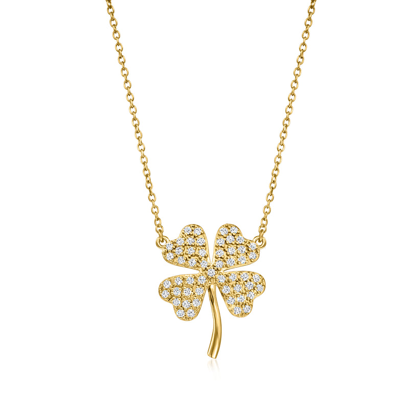 18kt gold over sterling four-leaf clover diamond necklace with chain