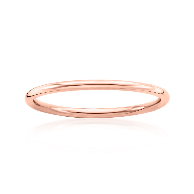 Rose gold smooth band ring, polished oval profile