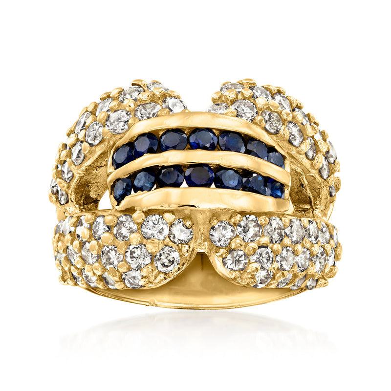 Vintage 14kt yellow gold diamond and sapphire ring with domed band