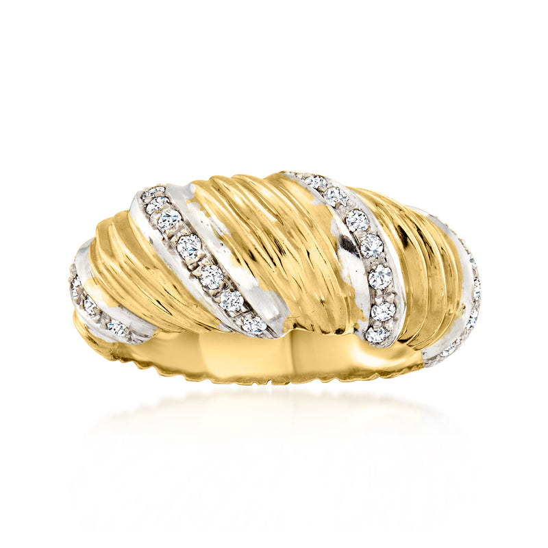 Twisted 18kt yellow gold ring with round-cut diamond accents, domed band