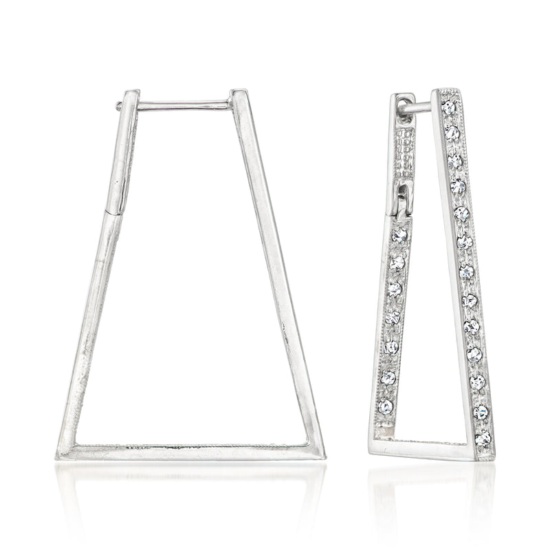 C. 2000 vintage geometric hoop earrings in 14kt white gold with CZ accents
