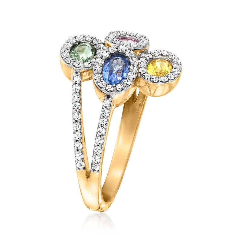 14kt yellow gold sapphire and diamond ring with multicolored gemstones