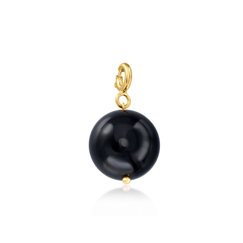 Gold over sterling onyx bead charm with round black gemstone bead bail