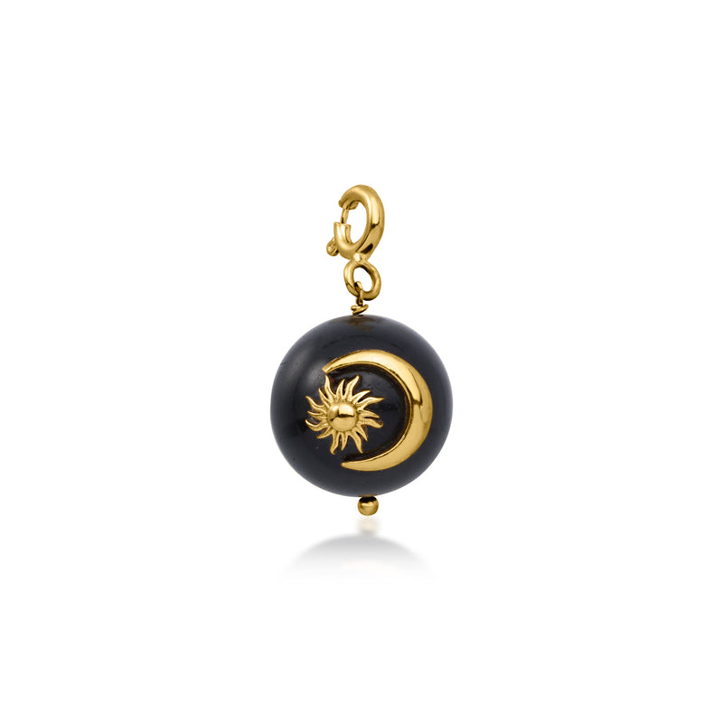 Onyx Moon and Sun Charm in 18kt Gold Over Sterling