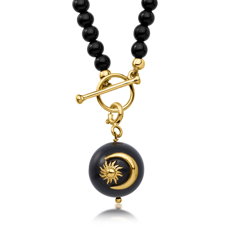 Onyx Moon and Sun Charm in 18kt Gold Over Sterling