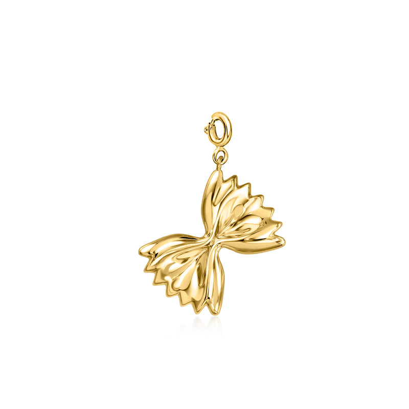Gold over sterling bowtie pasta charm with small loop bail, polished gold-tone