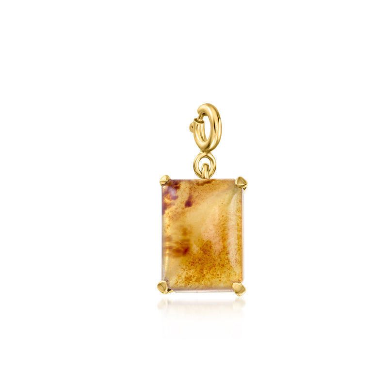 Amber square charm with gold loop bail and bezel setting