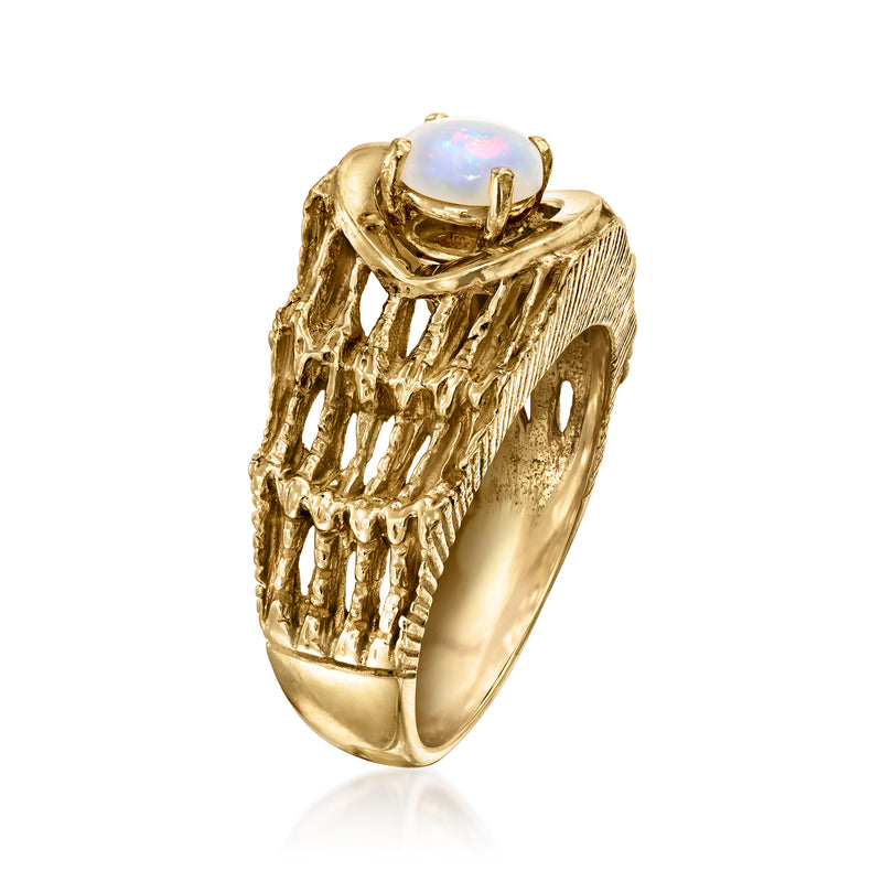 14kt yellow gold opal ring, round cabochon set in textured band