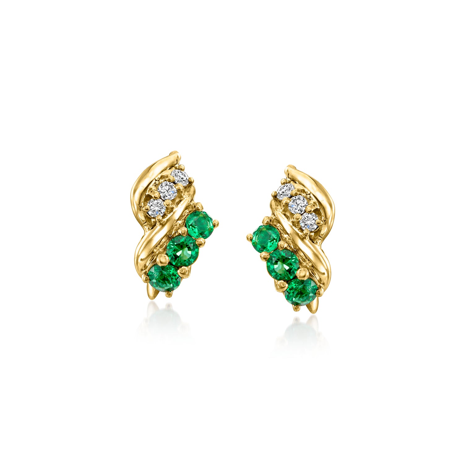 C. 1960 Vintage .96 ct. t.w. Emerald and .25 ct. t.w. Diamond Earrings in 18kt Yellow Gold