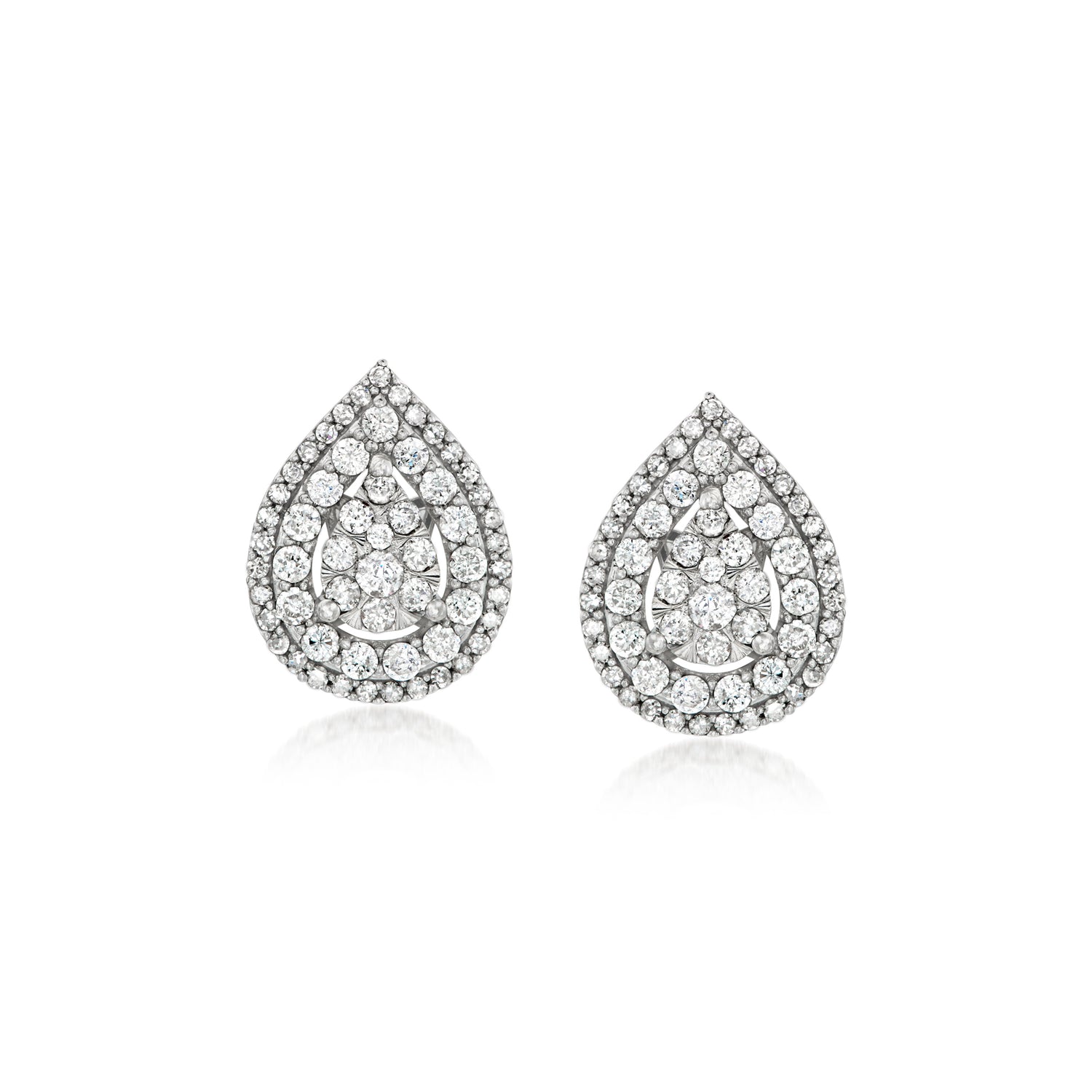 C. 1990 Vintage 1.30 ct. t.w. Diamond Teardrop Cluster Earrings in 14kt White Gold