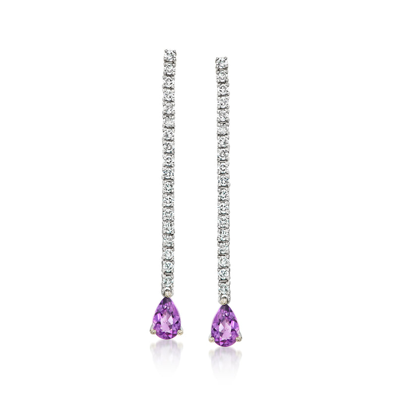Vintage diamond linear drop earrings with amethyst in 18kt white gold