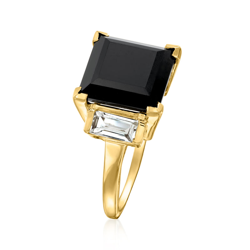 Square black onyx and clear topaz stones ring, gold over sterling, slim band