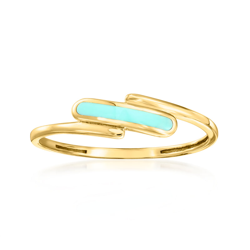 10kt yellow gold bypass ring with turquoise enamel center