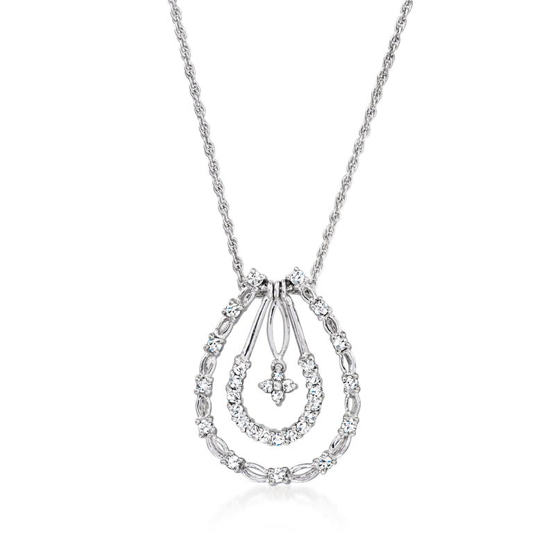 Diamond drop necklace with teardrop pendant, chain, and small stone clusters