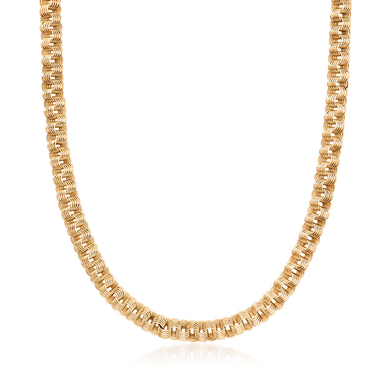 Yellow gold fancy-link necklace with rounded ribbed links