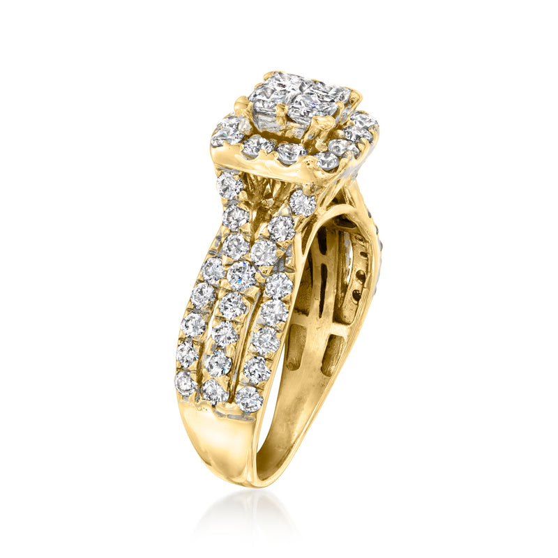 Vintage 14kt yellow gold diamond ring with split shank and cluster setting