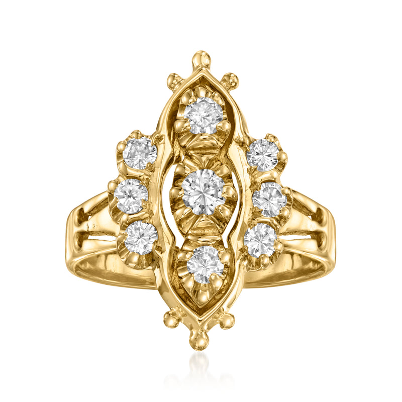 14kt yellow gold diamond cluster ring with oval center stone and round accents