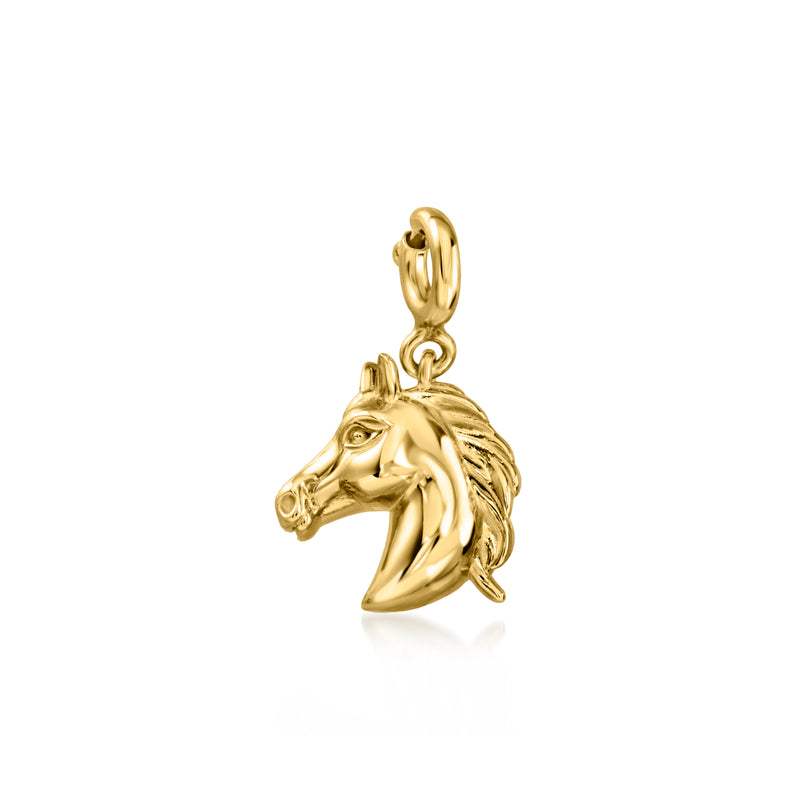 Gold over sterling horse head charm with loop bail, polished finish