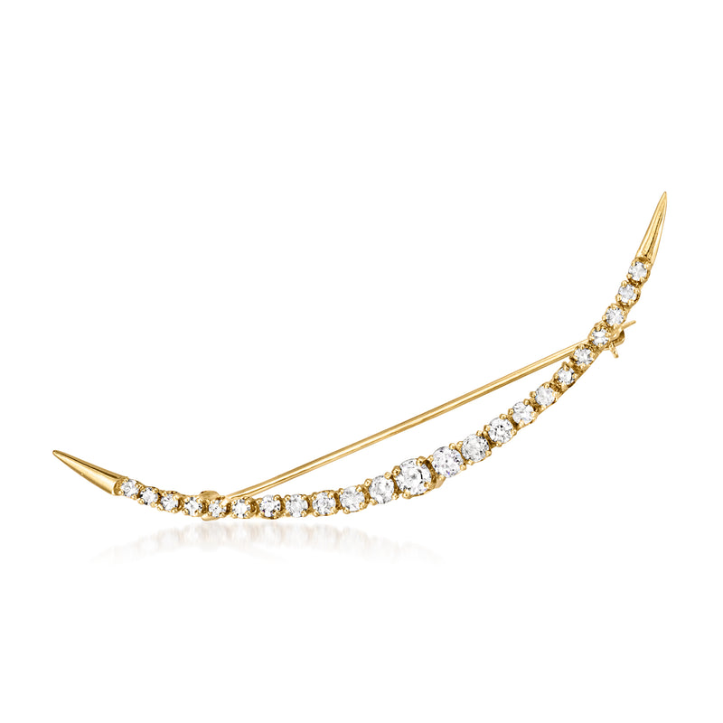Vintage 14kt yellow gold diamond crescent pin