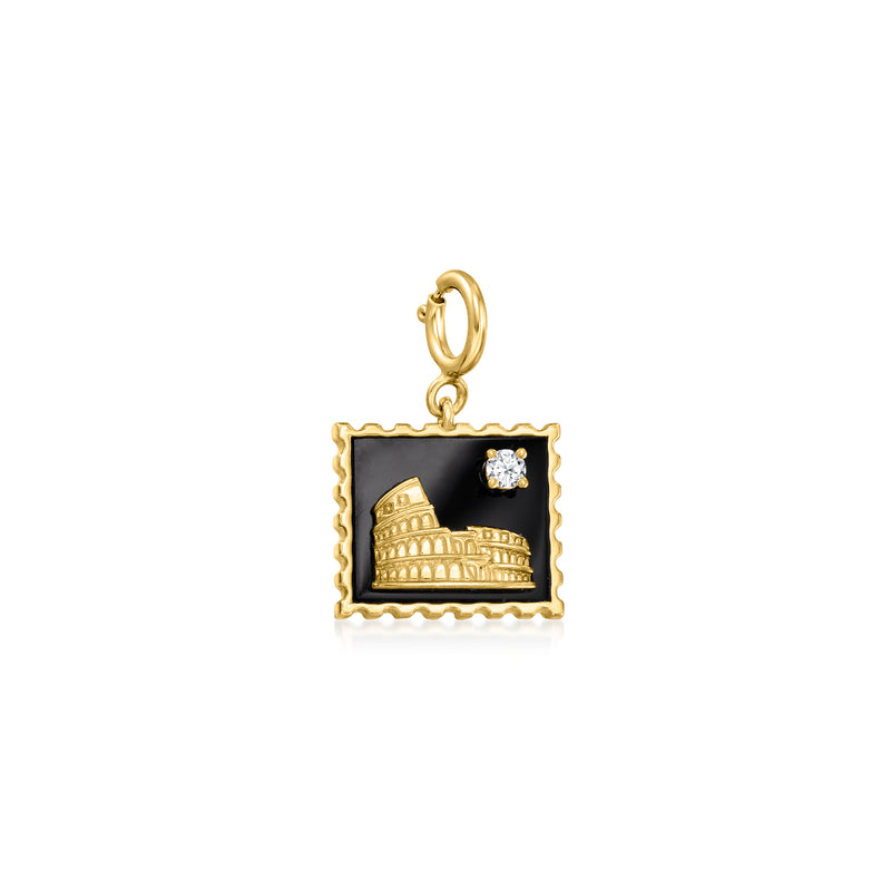 Black agate Rome stamp charm with lab-grown diamond, 18kt gold over sterling