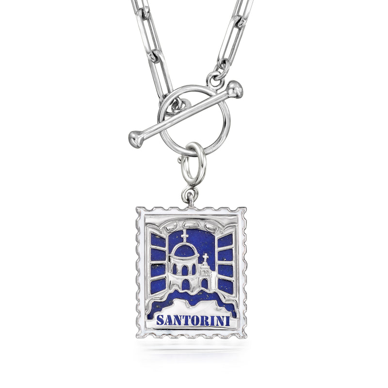 Sterling silver Santorini stamp charm pendant with linked chain and jump ring