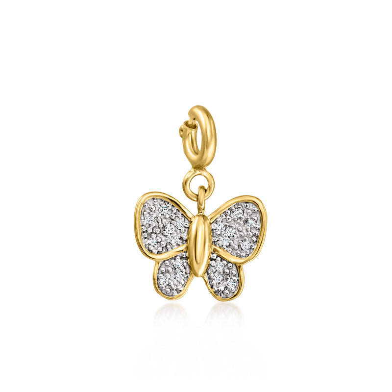 Diamond butterfly charm in 18kt gold over sterling silver