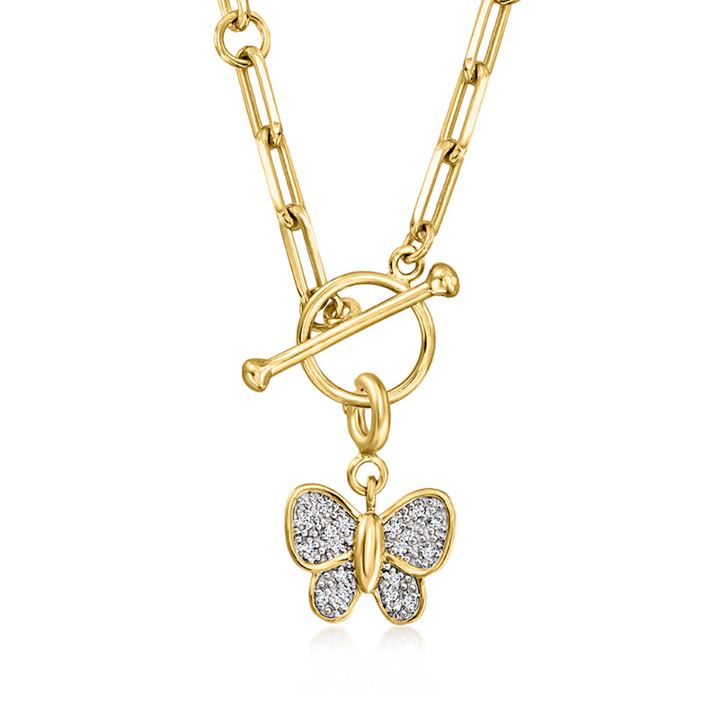 18kt gold over sterling butterfly charm with diamond pavé