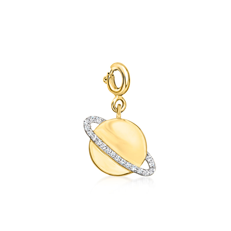 Planet charm with diamond-accented ring in gold